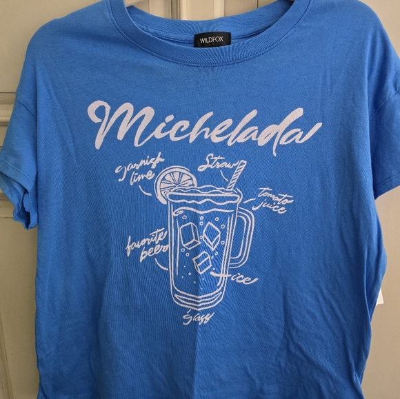 Wildfox Chrissy Michelada Graphic T-Shirt Malibu Blue NWT $68 - Picture 4 of 6